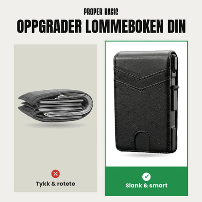 Sammenligning: tykk lommebok mot slank Proper Basic Kortholder